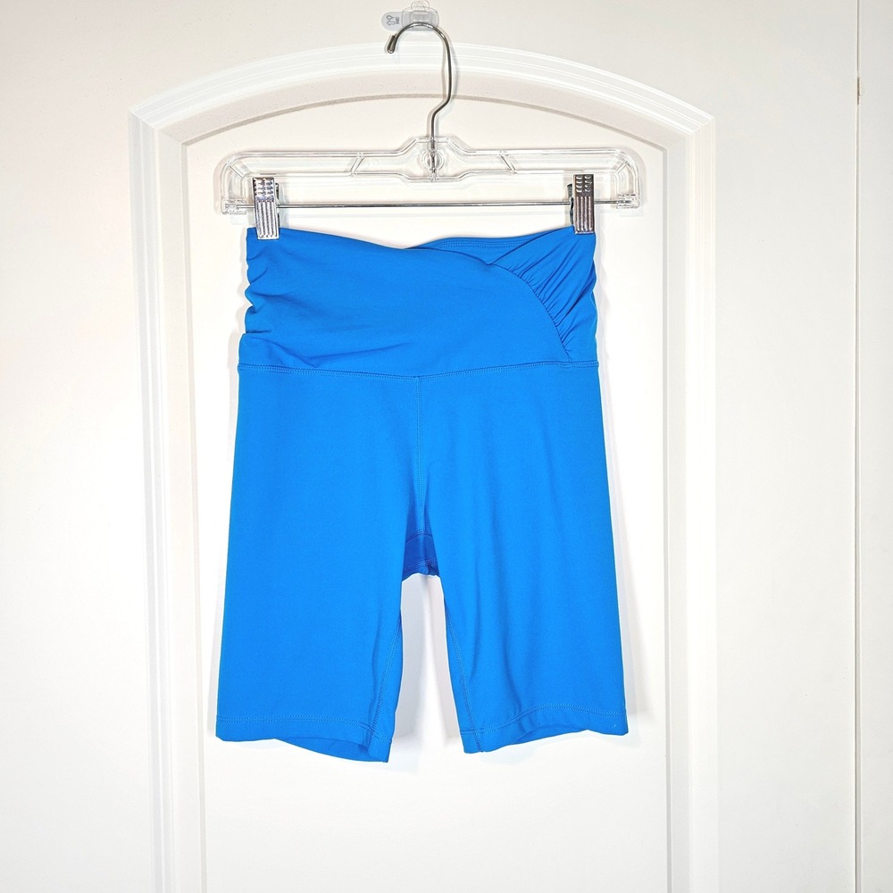 Zyia Active Hustle Biker Shorts Blue Crossover High Waist Ruched Athletic Small